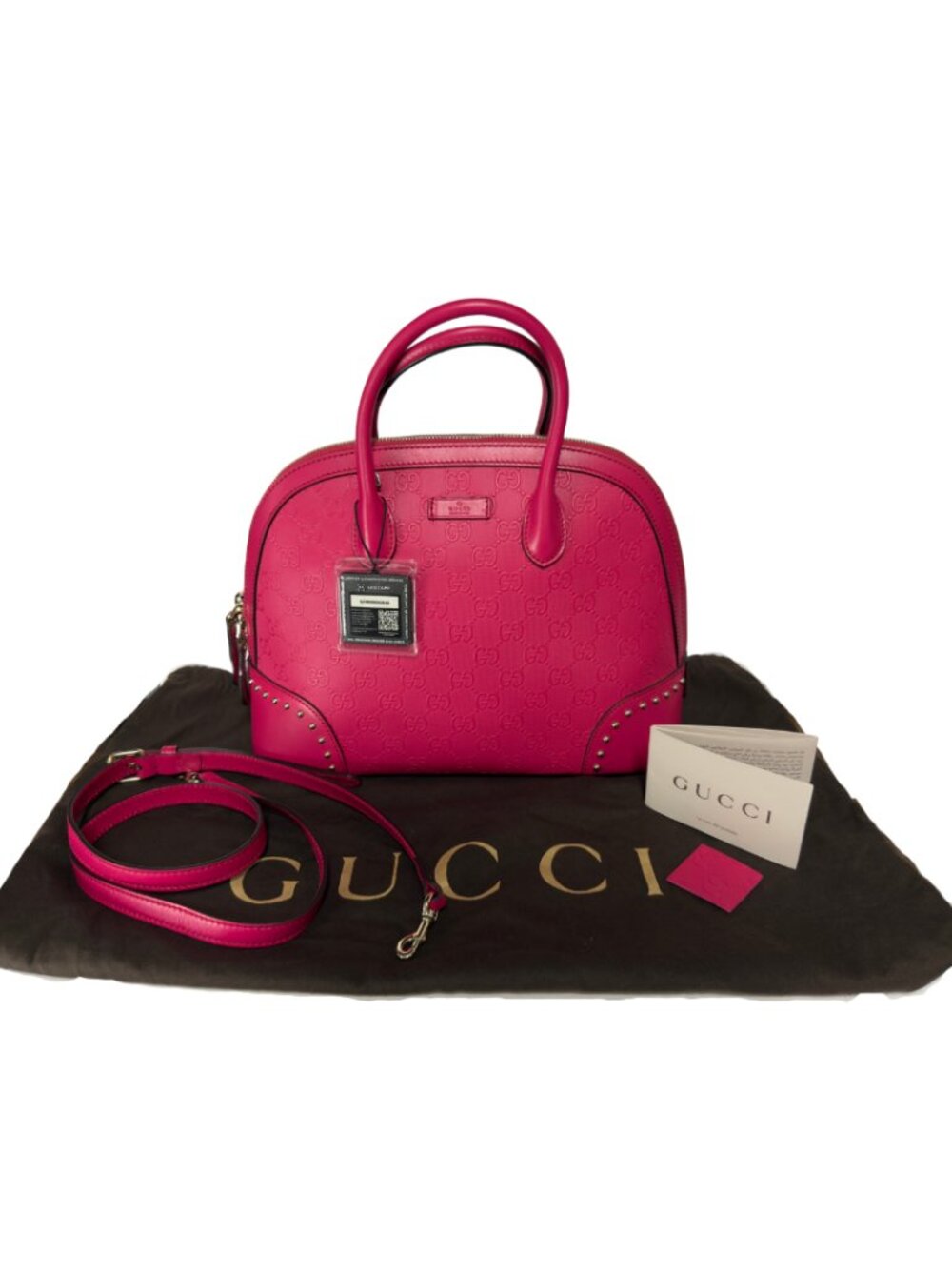 Never Used Gucci Hilary Dome Diamante Leather Top Handle/Satchel in Hot Pink